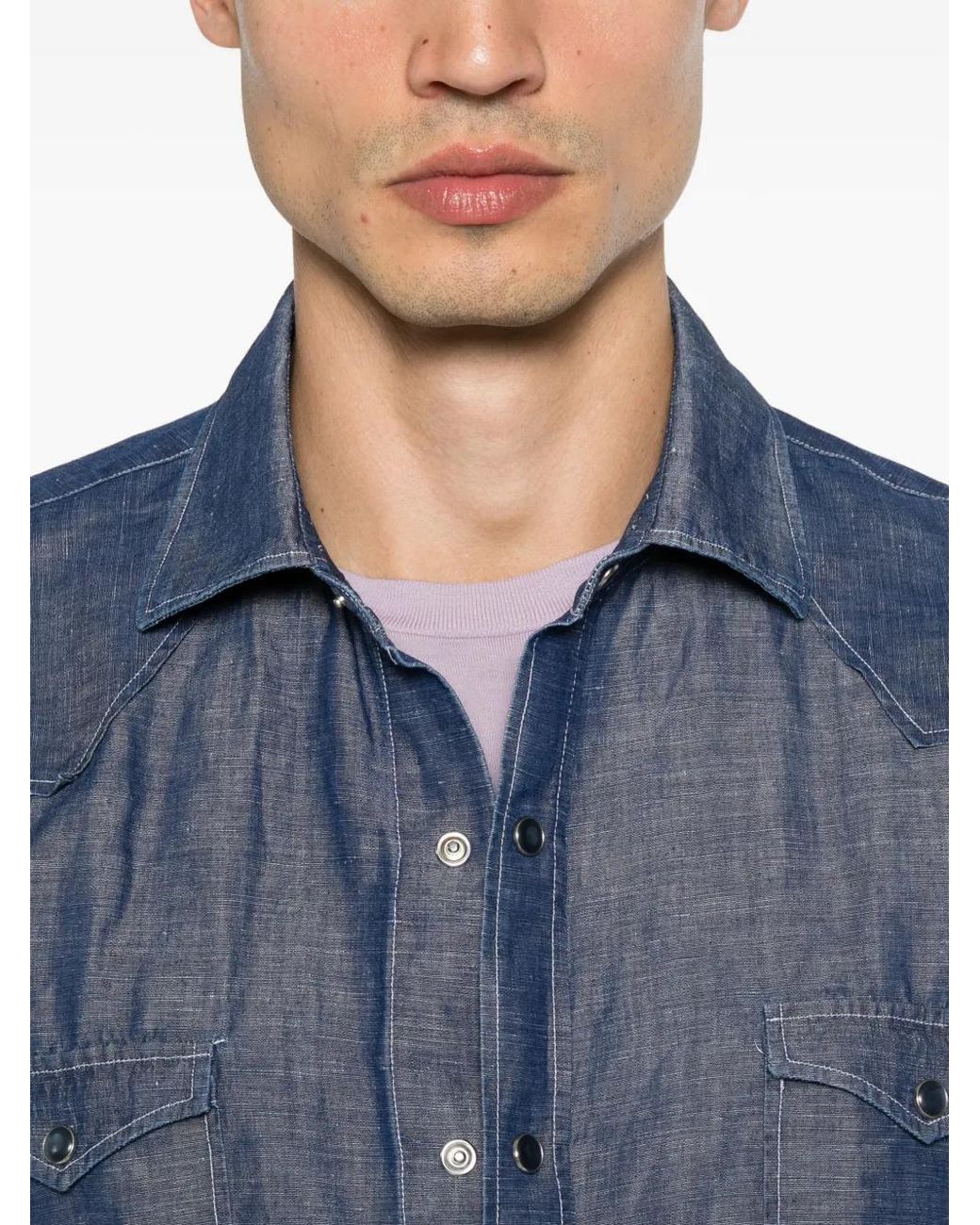 Barba Napoli Blue Flap-Pocket Shirt for men
