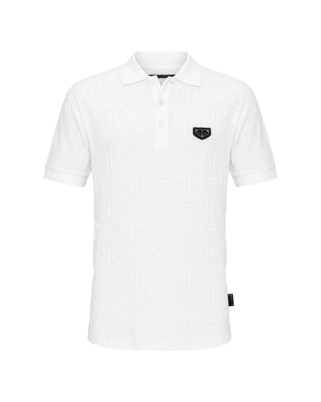 Philipp Plein White Jacquard-Monogram Polo Shirt for men