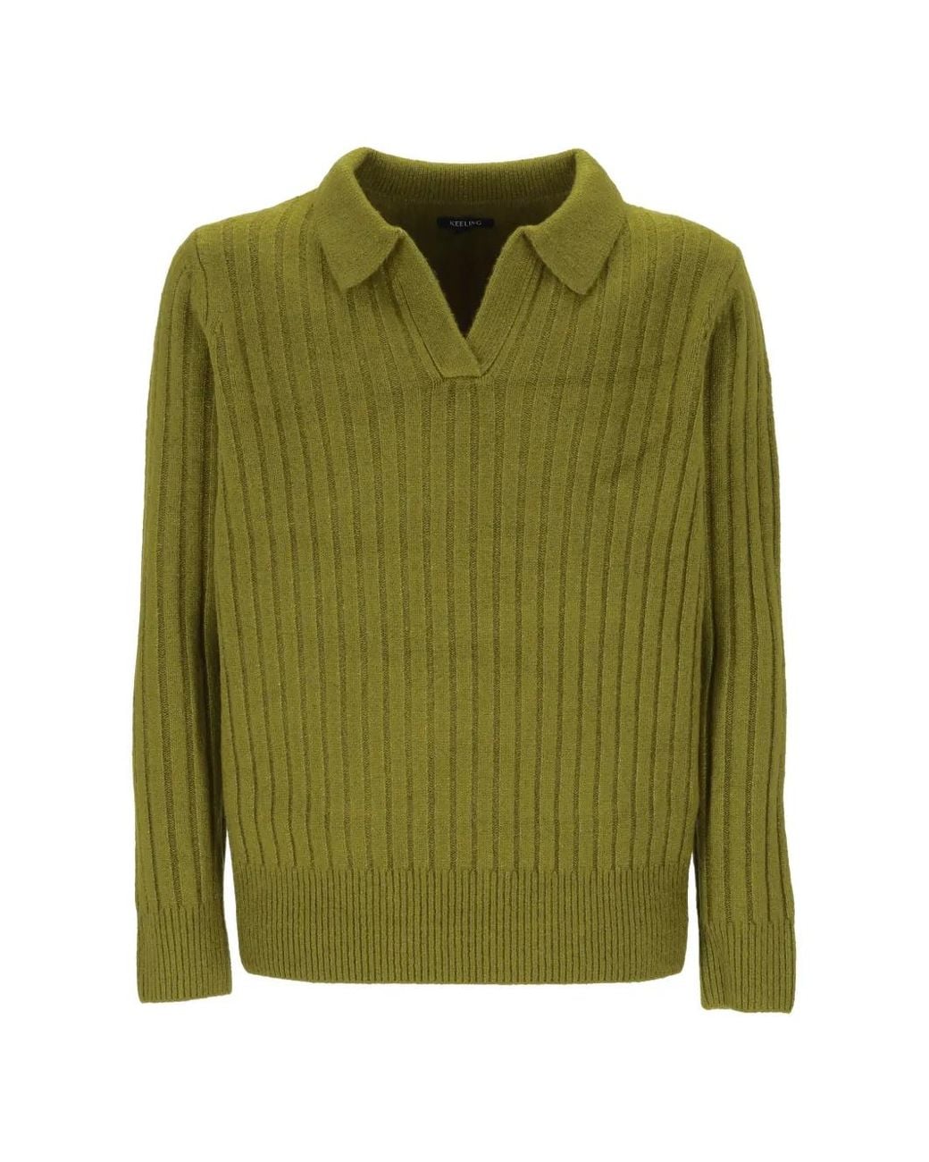 KEELING Green Ribbed-Knit Polo-Collar Sweater for men