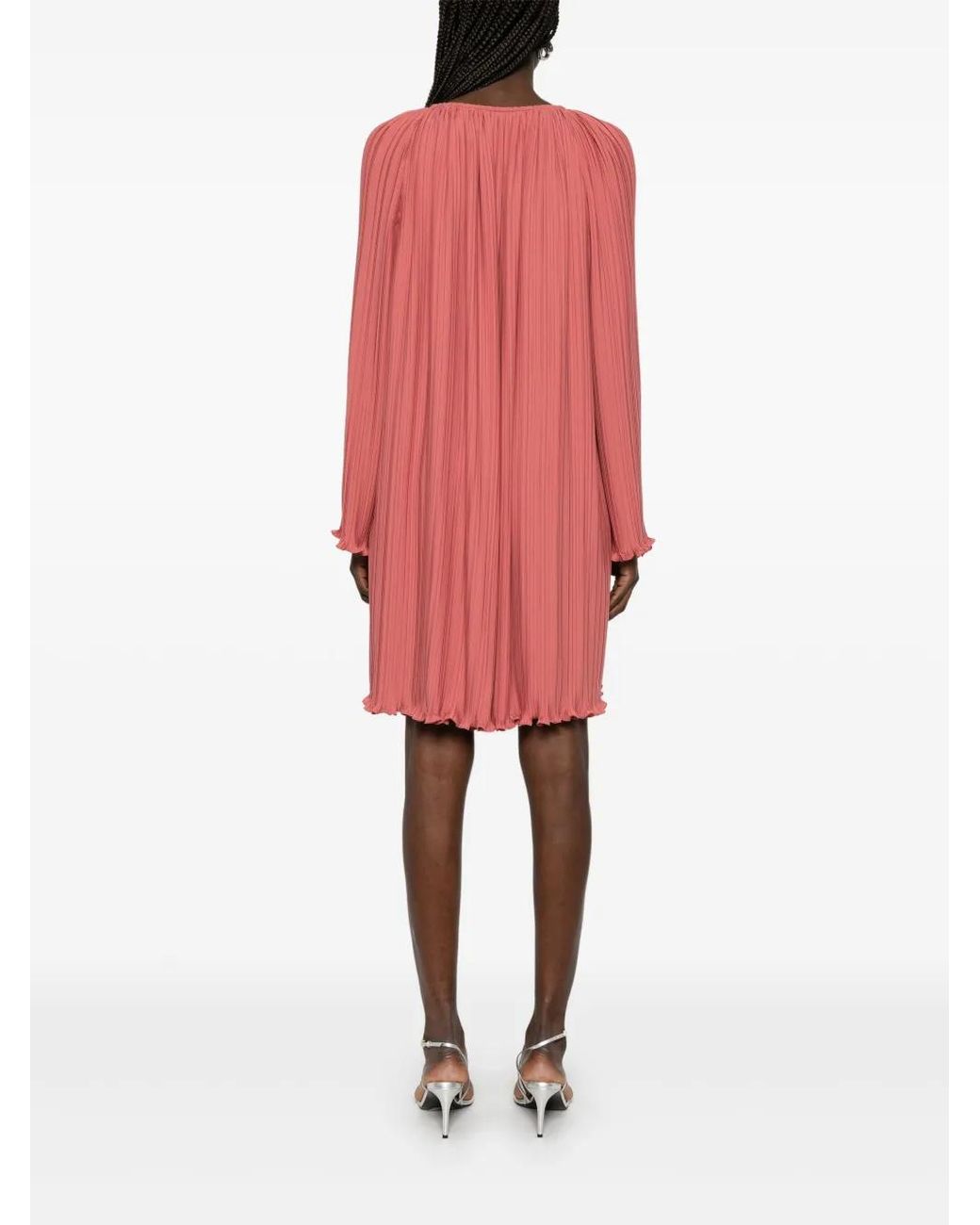 Lanvin Red Pleated Polyester Mini Dress