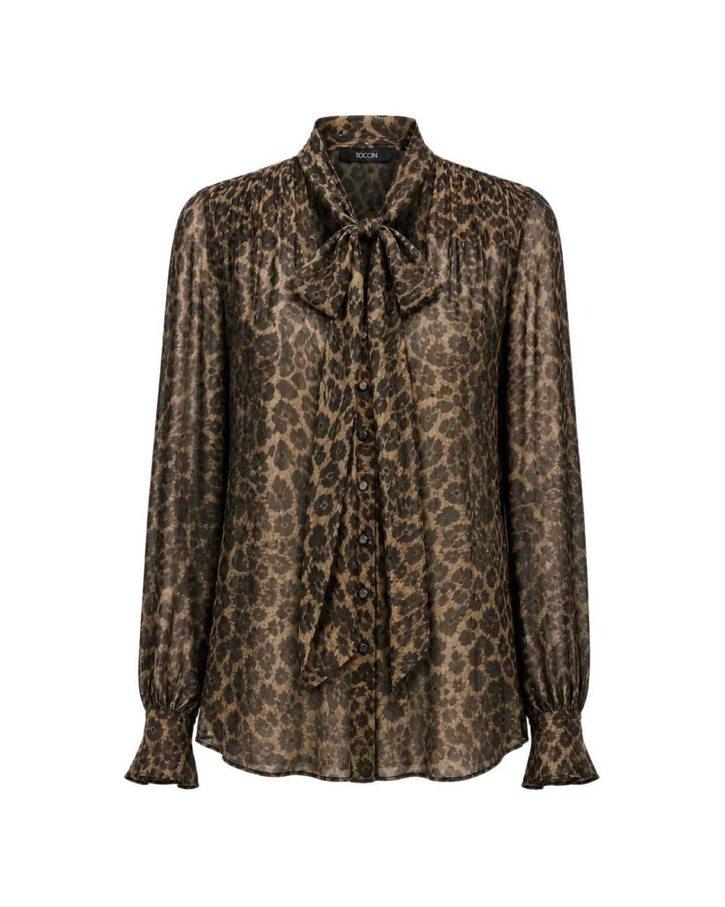Toccin Brown Blouse À Imprimé Léopard Kaila À Col À Nouer