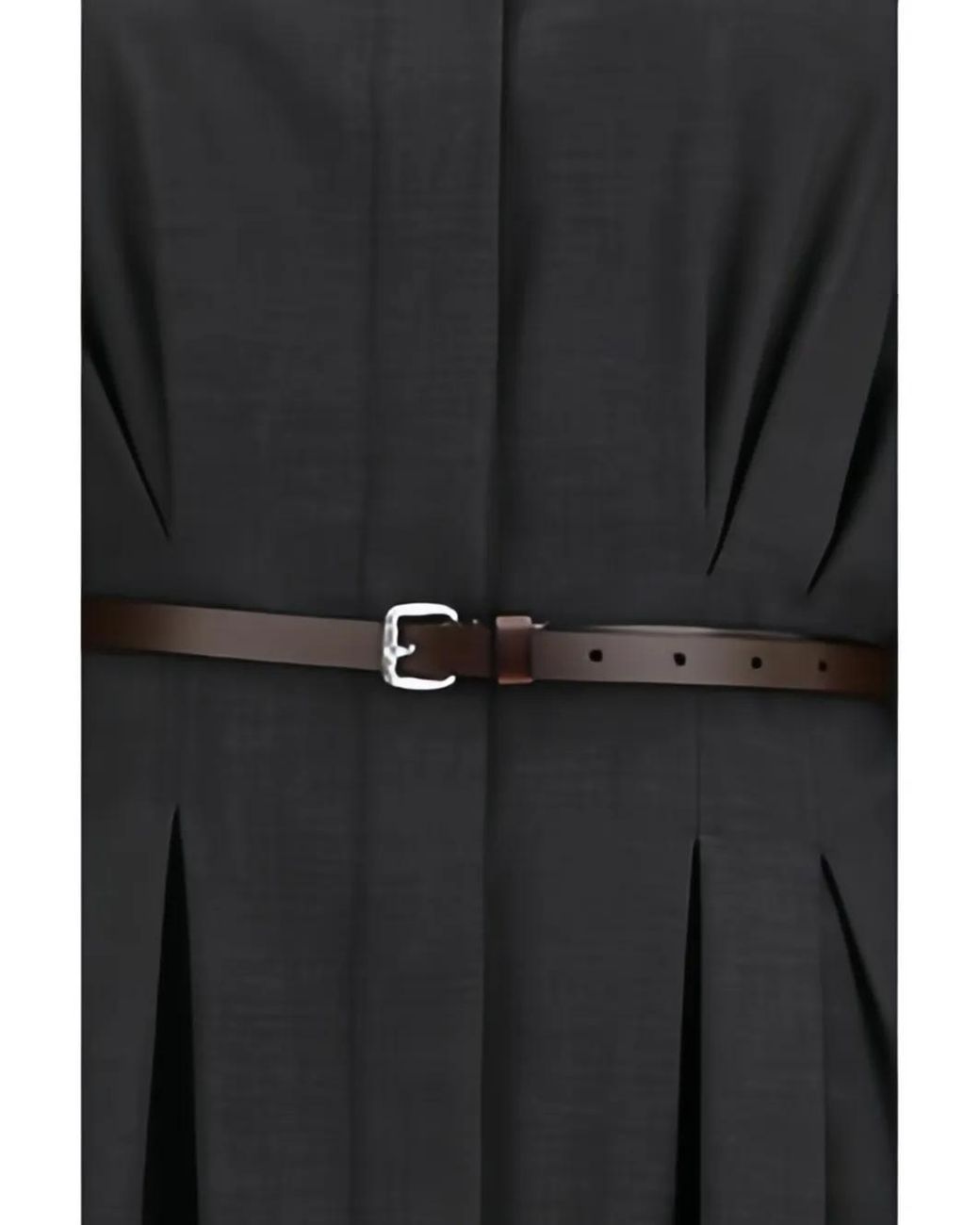 P.A.R.O.S.H. Black Belted Pleated-Waist Dress