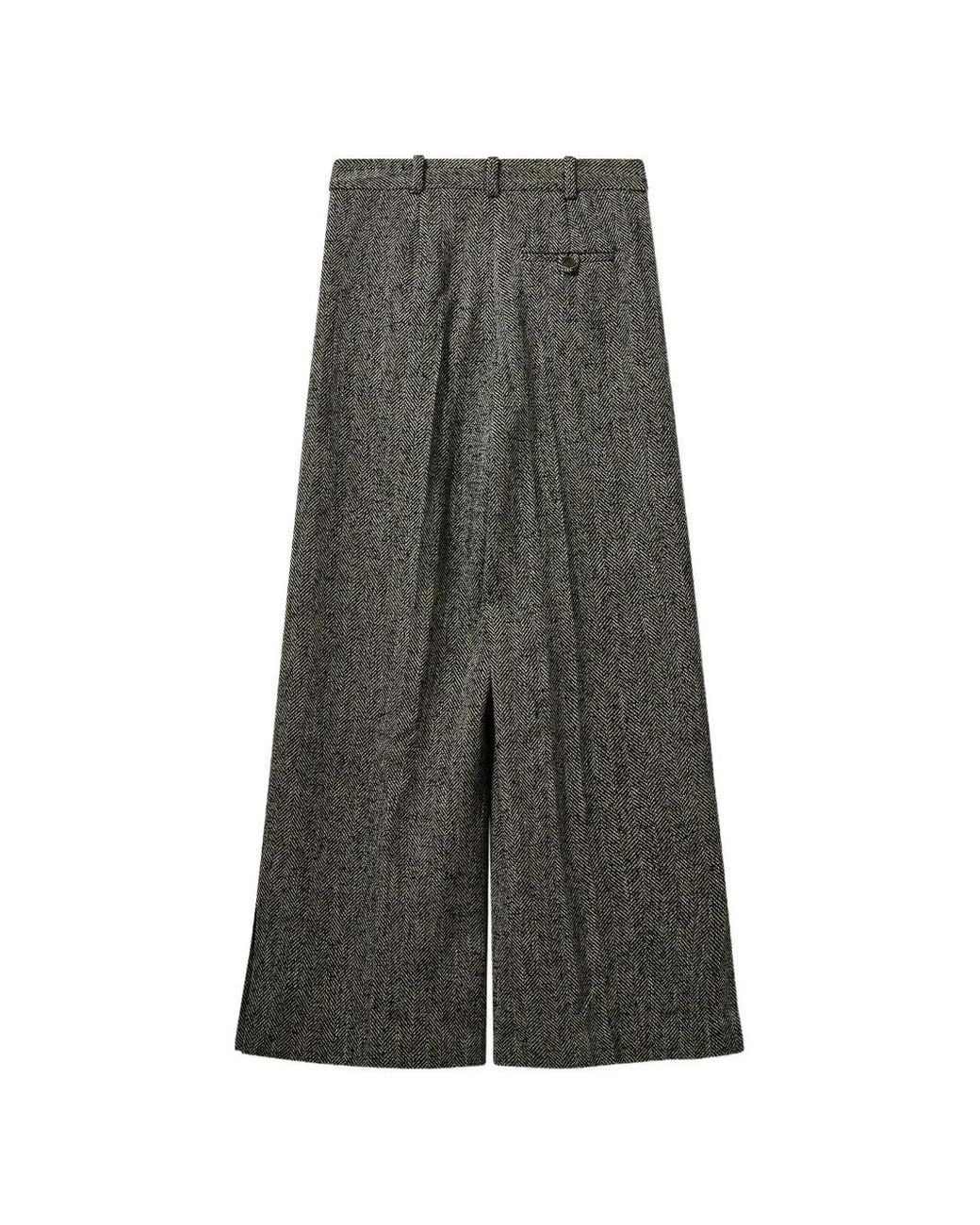 THE GARMENT Gray Herringbone Pleated Trousers