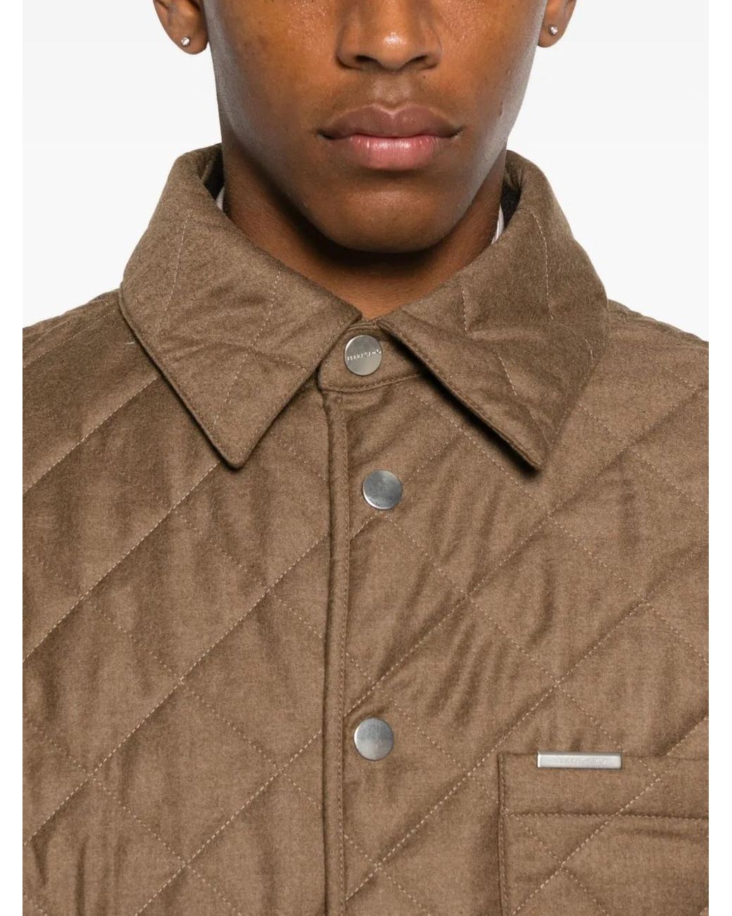 Ferragamo Brown Quilted Diamond-Pattern Jacket for men