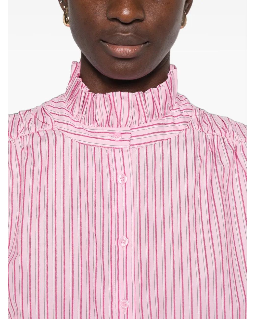 MAISON 123 Pink Striped Ruffled-Collar Blouse