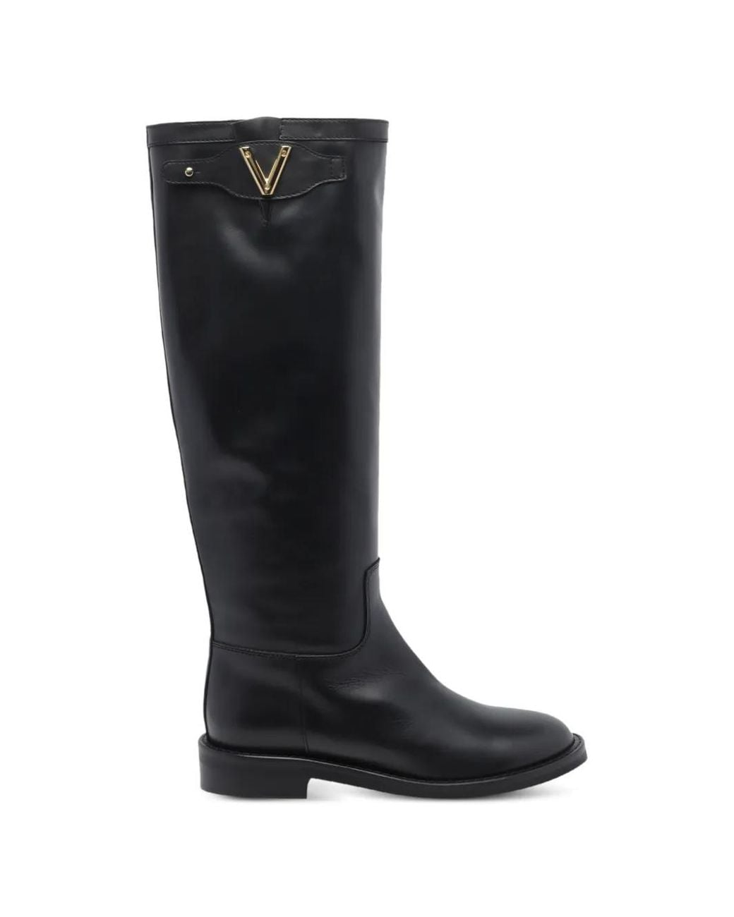 Via Roma 15 Black Logo-Plaque Knee-High Boots