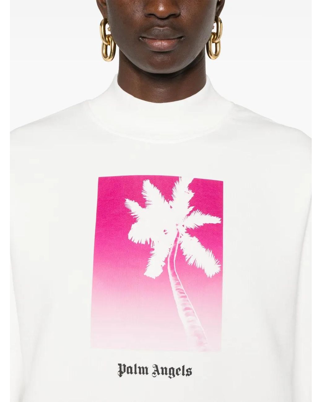 Palm Angels Pink Palm Tree-Print Cotton Sweatshirt