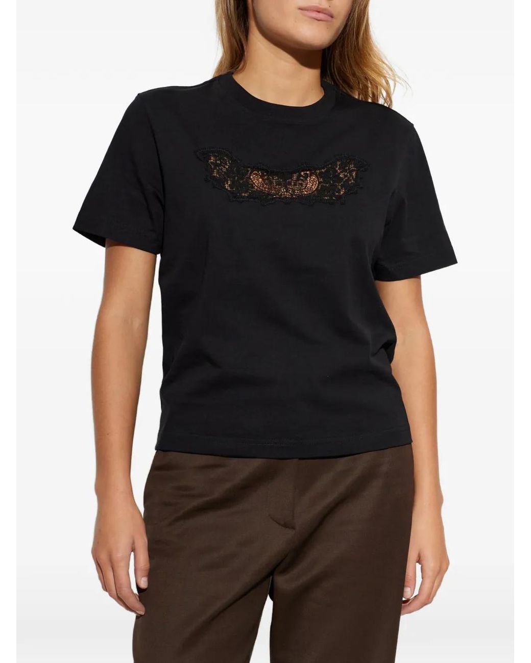 McQueen Black Lace-Patchwork T-Shirt