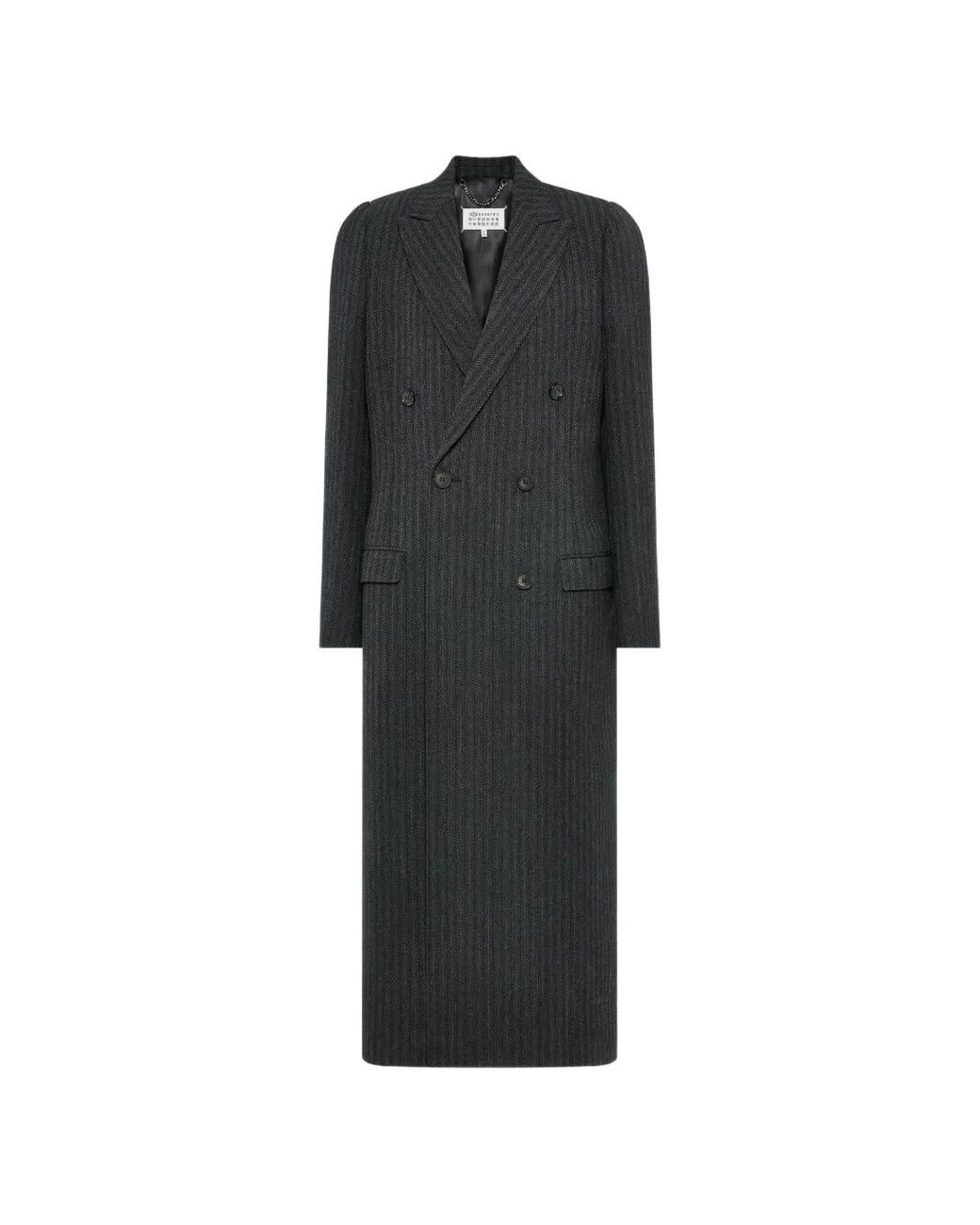 Maison Margiela Black Herringbone-Pattern Double-Breasted Coat