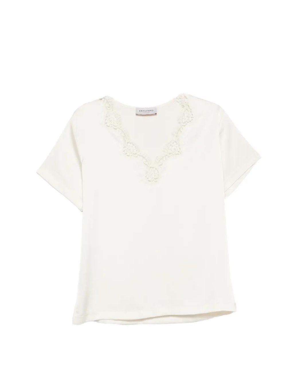 ERMANNO FIRENZE White Lace-Trim V-Neck Top