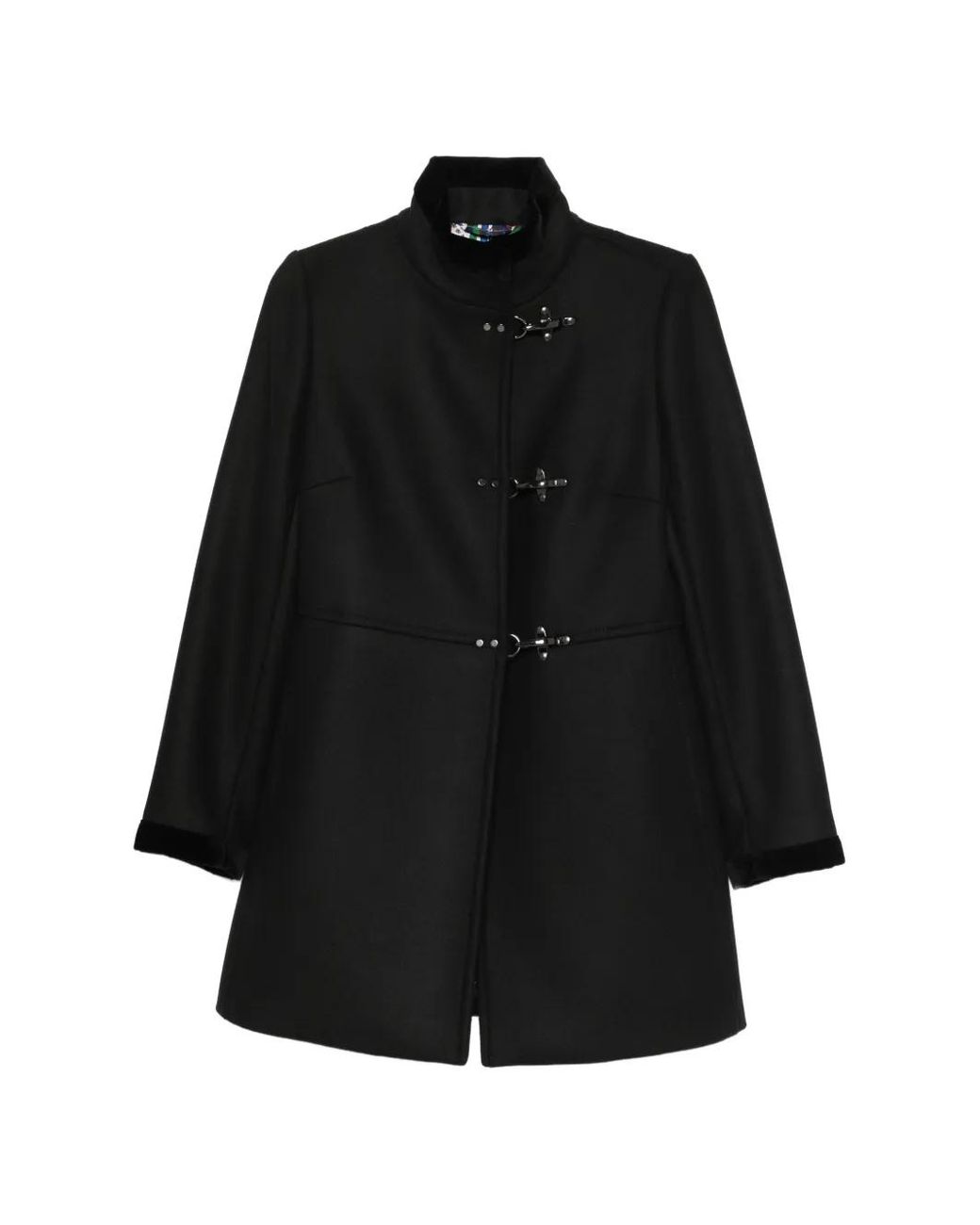 Fay Black Virginia Lobster-Claw Fastening Coat