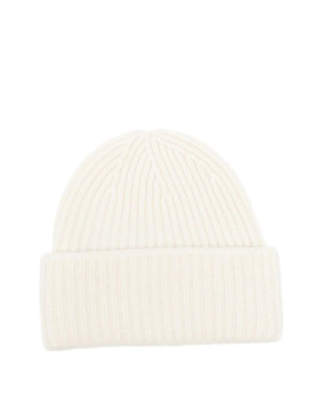 Soft Goat White Ribbed-Knit Beanie Hat
