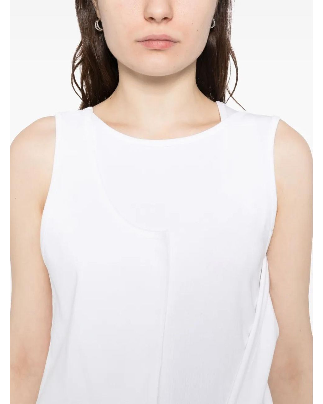 Moohong White Cutting Draped Sleeveless Top