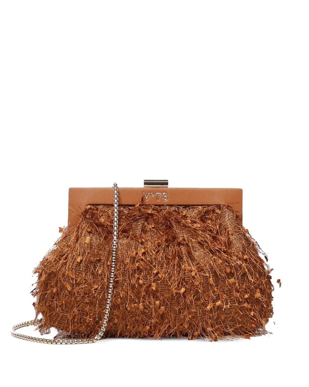 V73 Brown Feather-Effect Clutch Bag