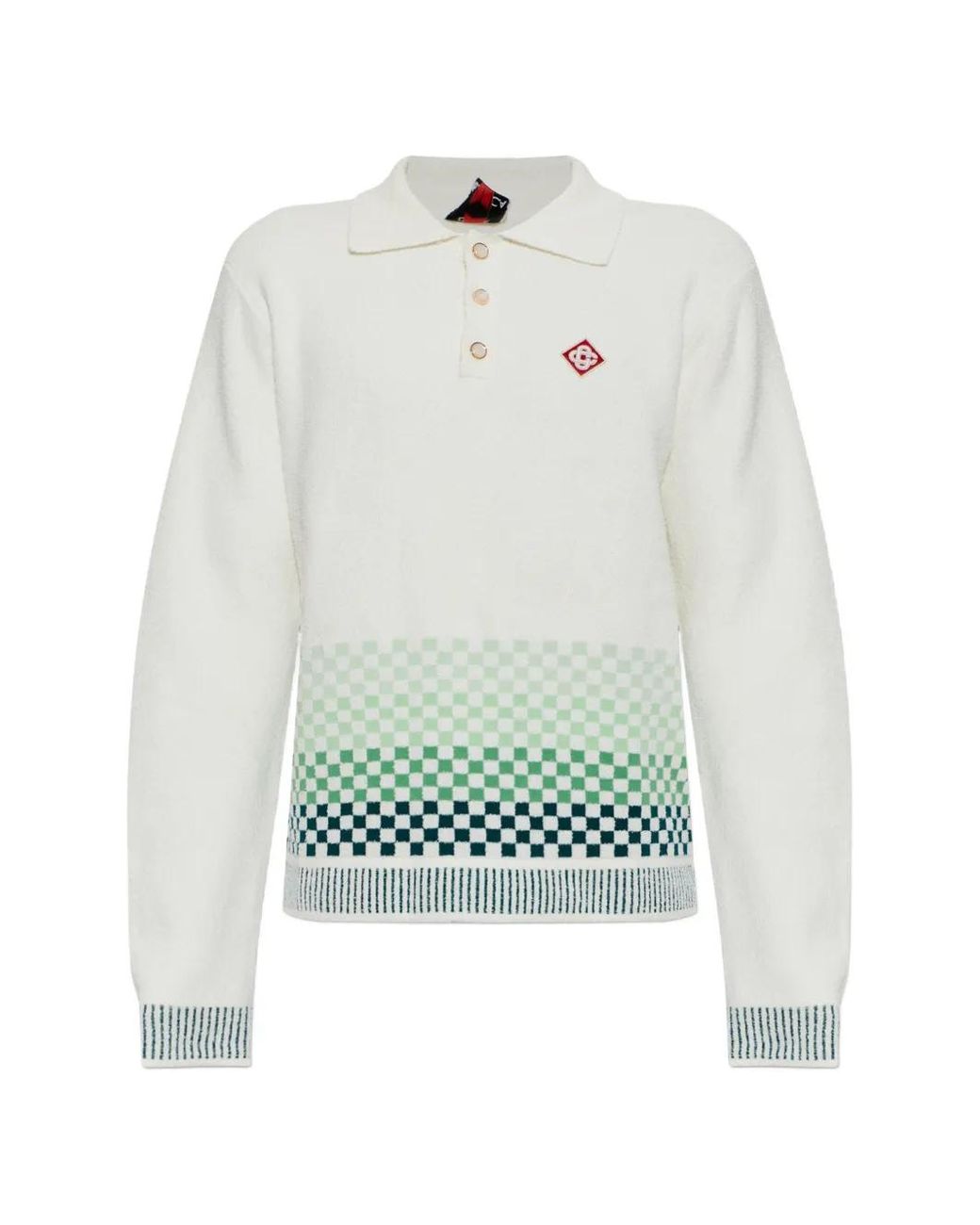 Casablanca Blue Checkerboard-Knit Long-Sleeve Polo Shirt for men