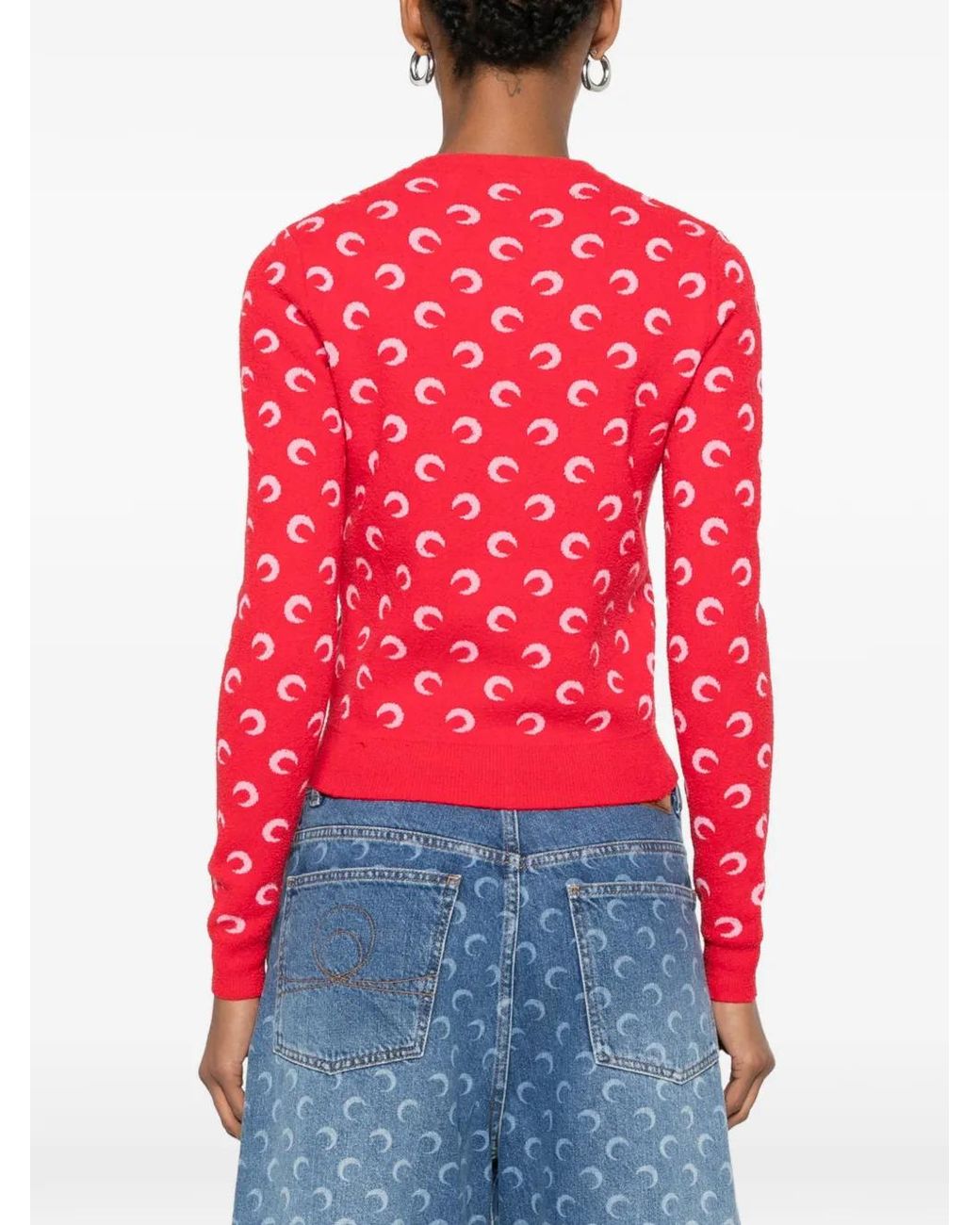 MARINE SERRE Red Moon Jacquard Bouclette Ls Cardigan Organic Cotton