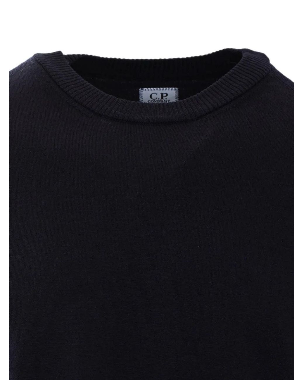 C P Company Blue C. P. Company Wool Blend Crewneck Sweater With Sleeve Detail for men