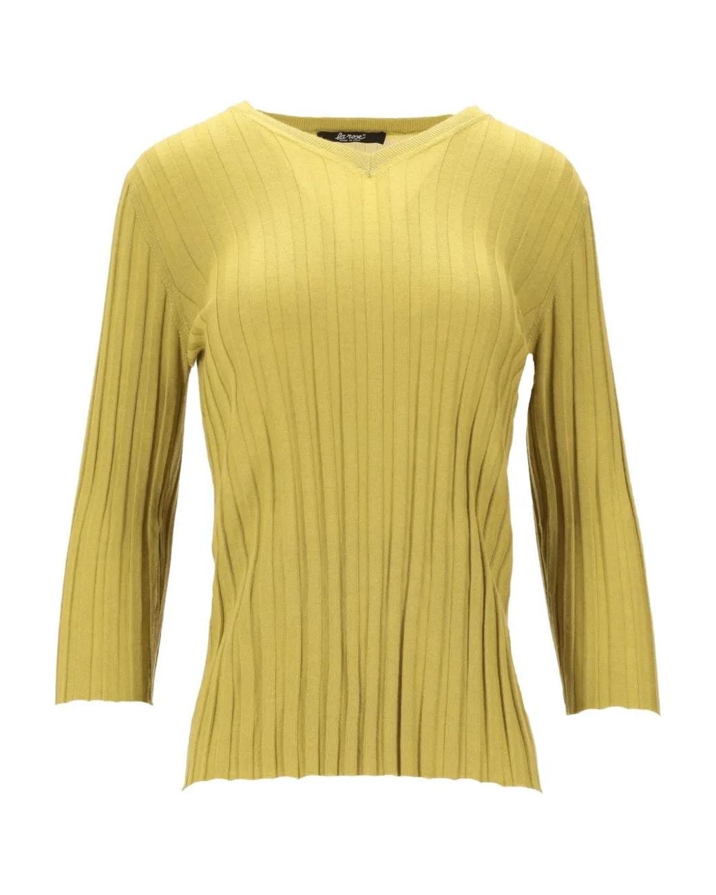 LA ROSE Yellow V-Neck Ribbed Sweater