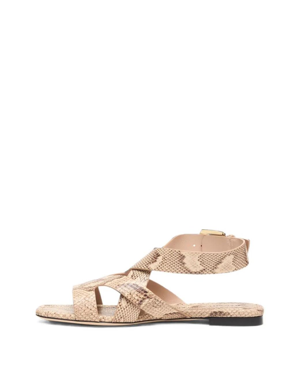Stuart Weitzman Natural Snake-Effect Square-Toe Sandals