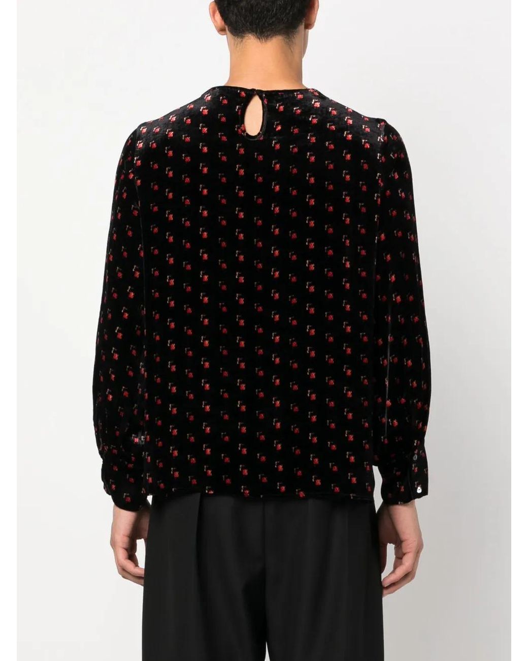 Pierre Louis Mascia Black Velour Graphic-Print Blouse