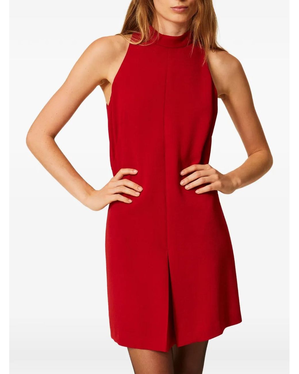 Twinset Red Short Crêpe Halter Neck Dress