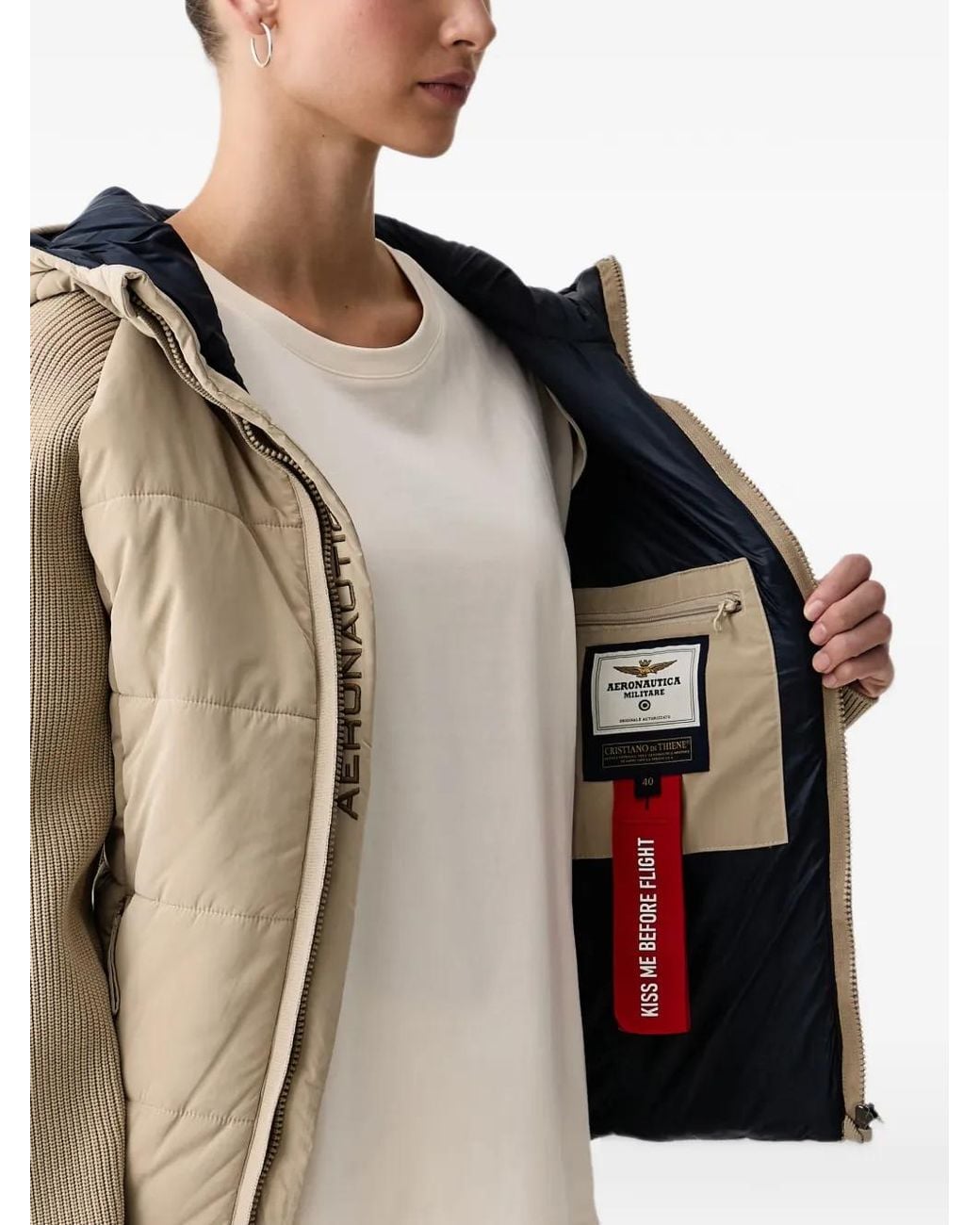 Aeronautica Militare Natural Veste Matelassée À Empiècements En Maille