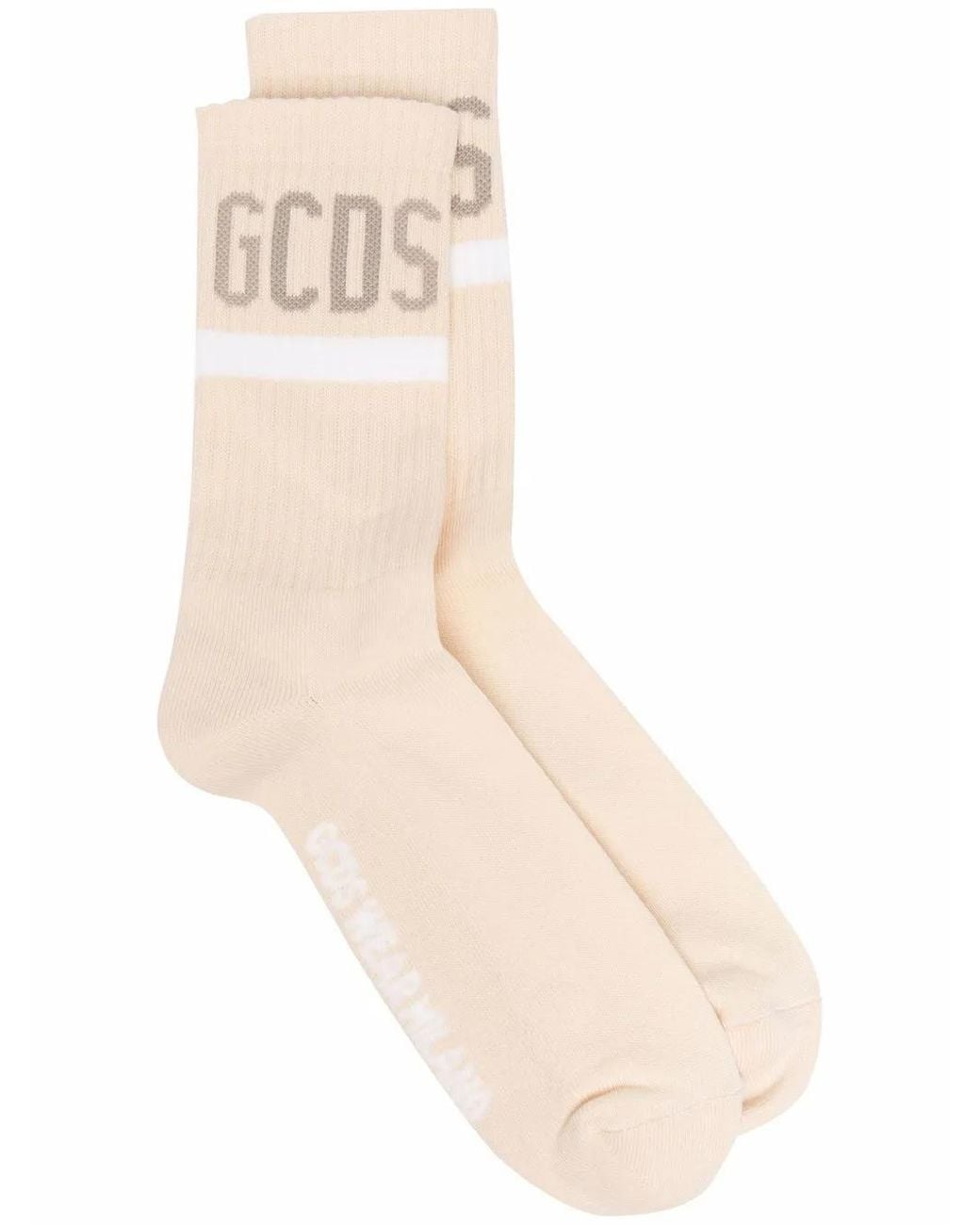 Gcds Natural Intarsia Logo Ribbed Socks