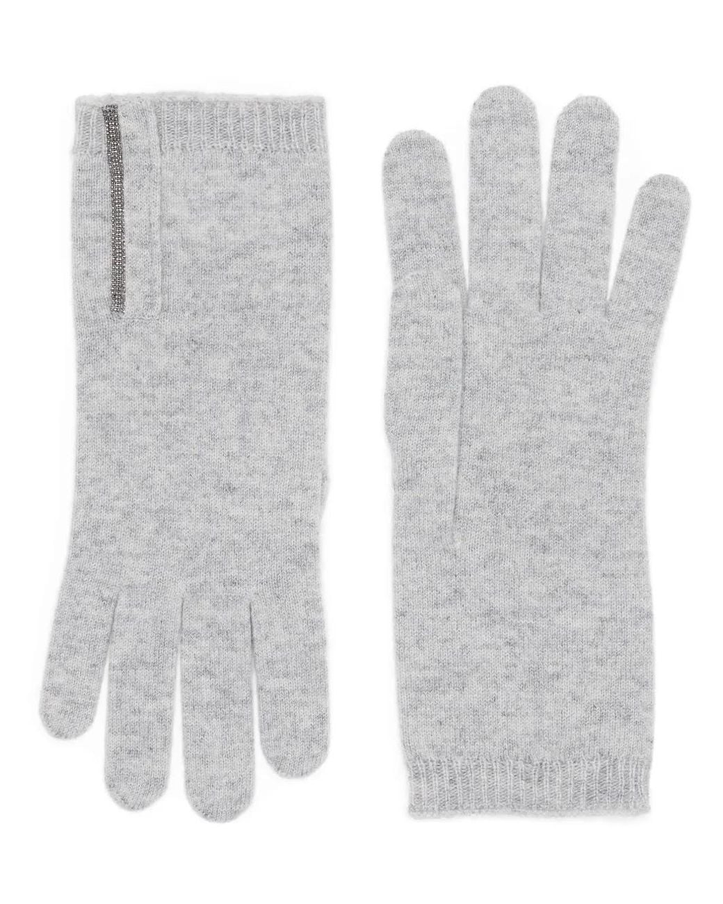 Brunello Cucinelli White Cashmere Knit Gloves With Monili