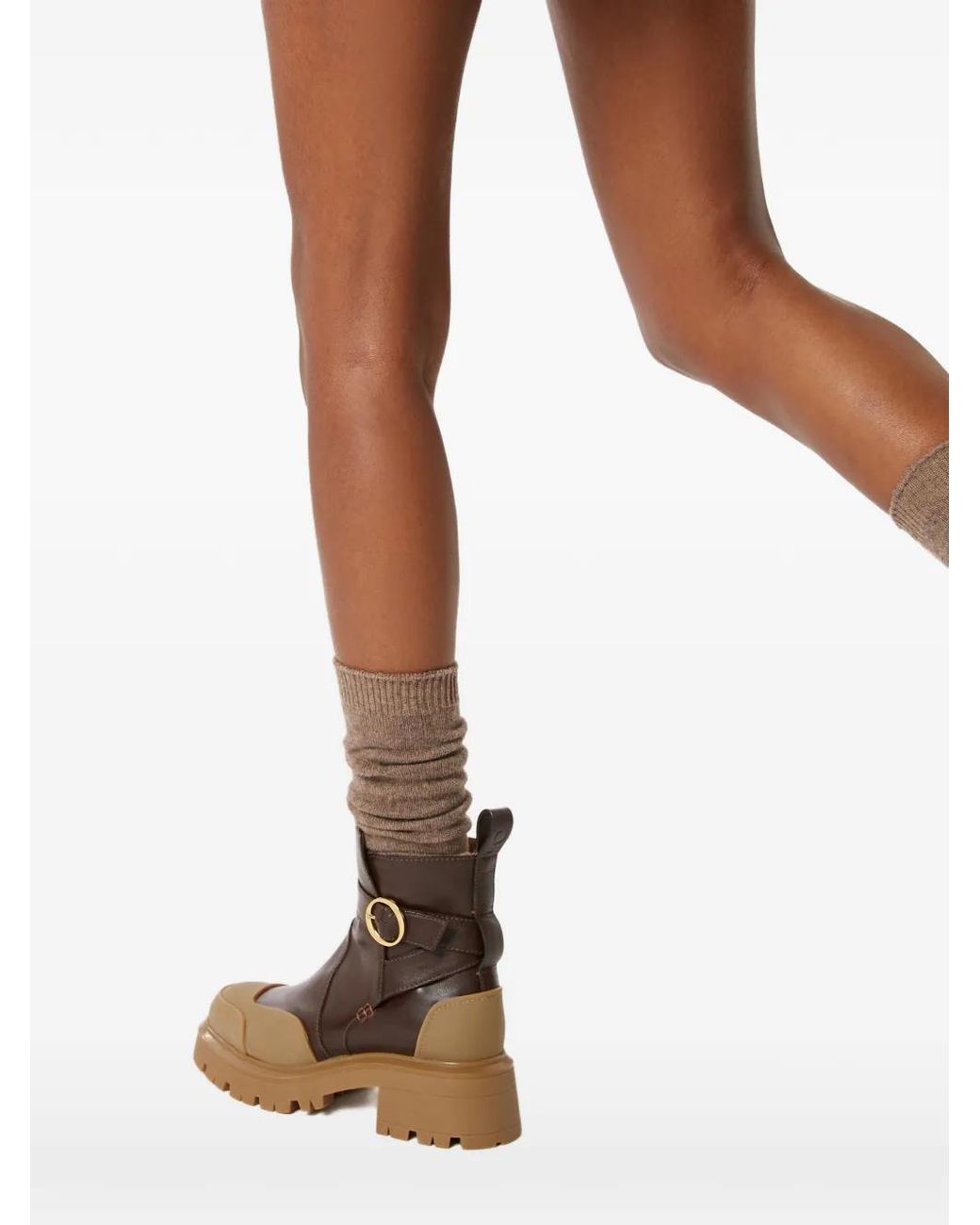 Odissi Brown Ornella Lugged Sole Buckle Boots