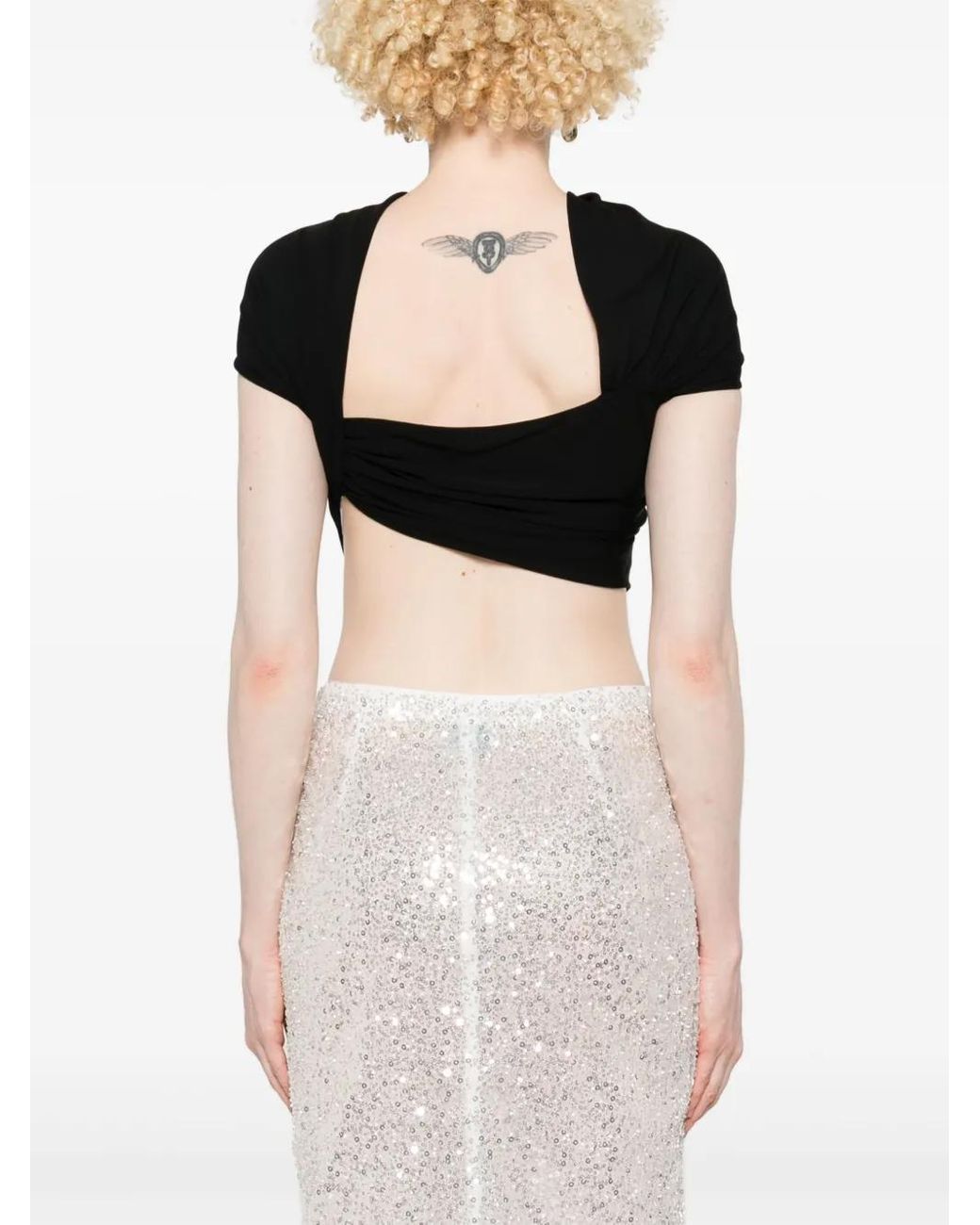 Casablanca Black Draped Cropped Top