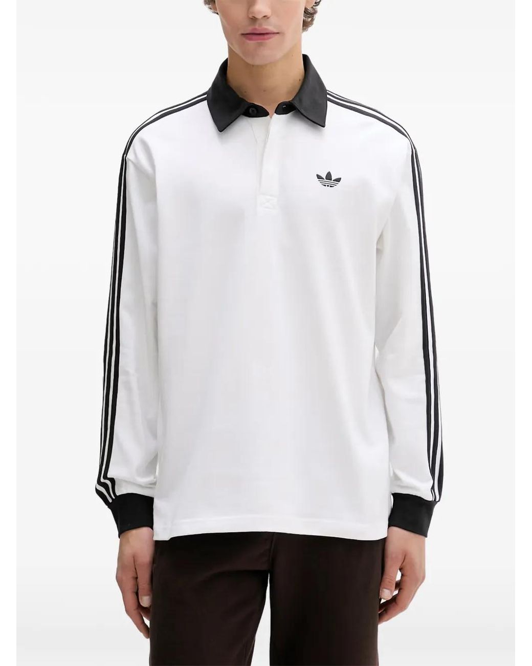 Adidas White 3-Stripes Rugby Longsleeve Polo for men