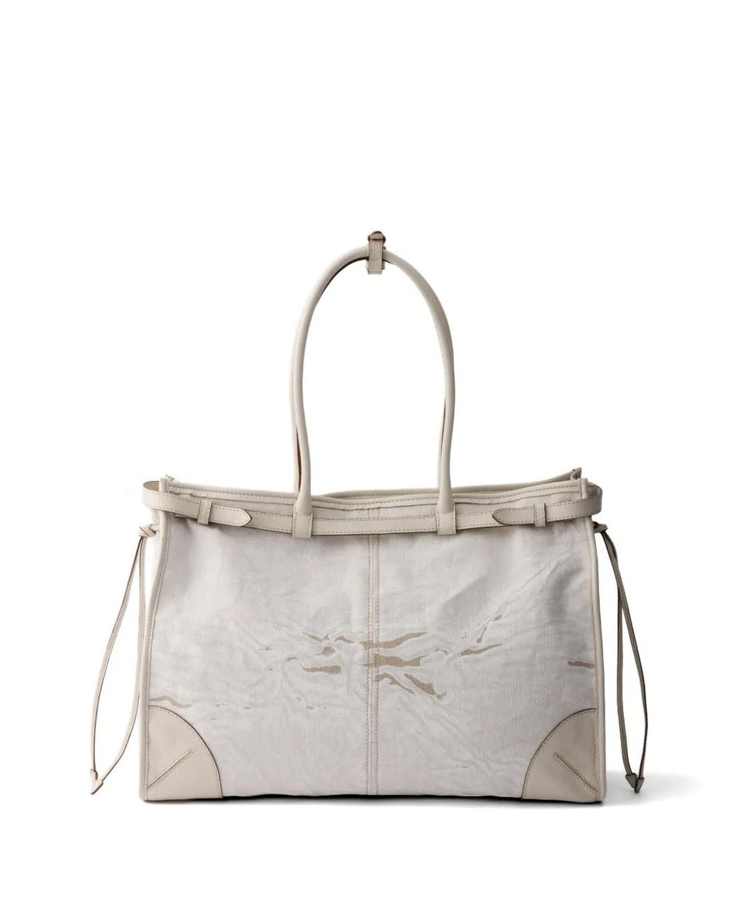 Prada Gray Bonnie Printed Linen And Leather Tote Bag