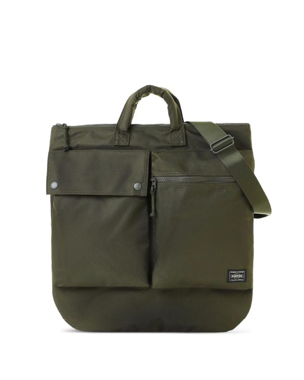 Porter-Yoshida and Co Green Logo-Patch Tote Bag