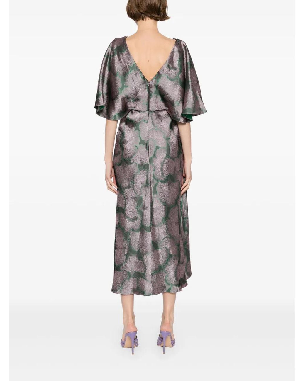 Amsale Gray Jacquard Cascading Draped Dress