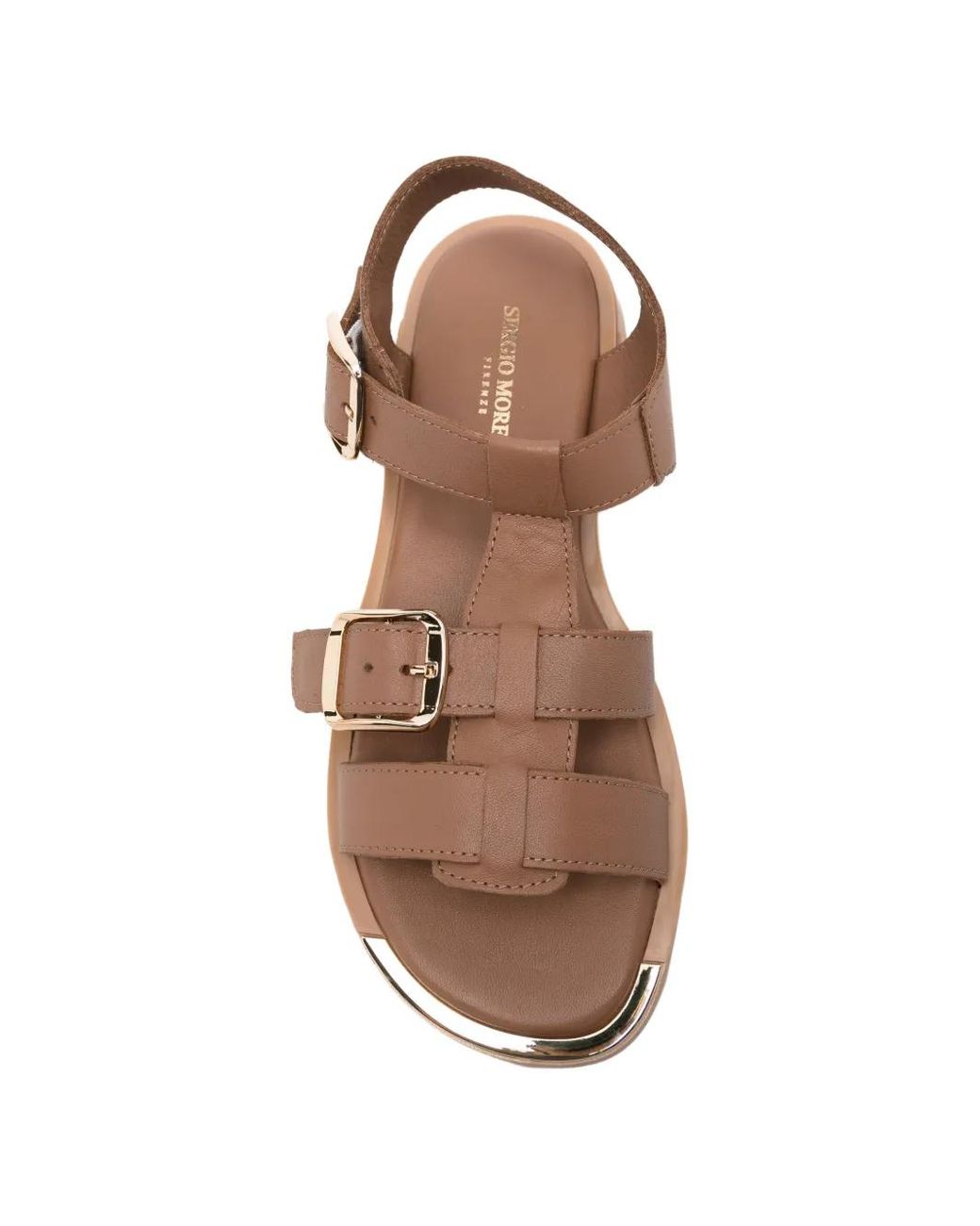 SERGIO MORETTI FIRENZE Brown Buckle-Fastening Leather Sandals