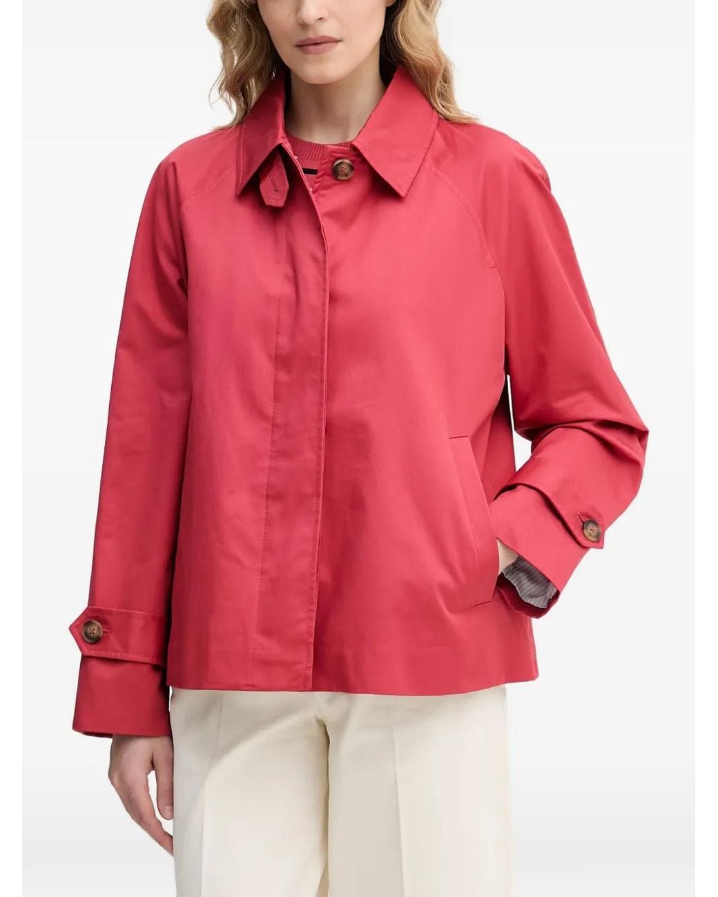 Benetton Red Raglan-Sleeve Button-Up Coat