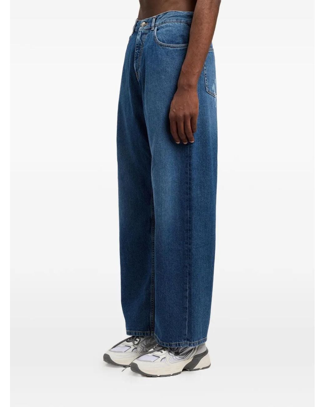 Palm Angels Blue Curved Logo Denim Jeans for men