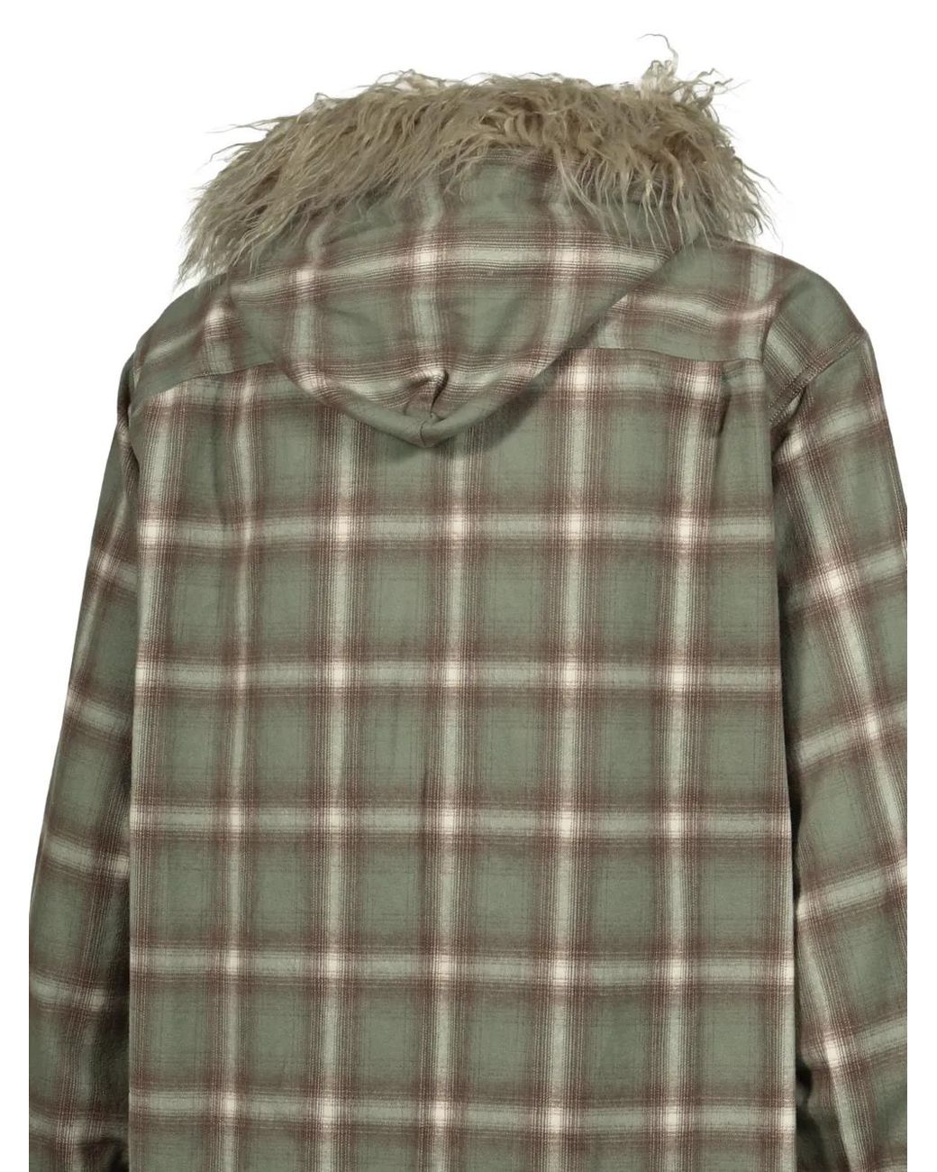 KAMIYA Green Faux-Fur Hooded Overshirt for men