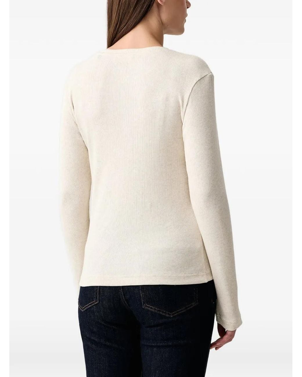 Marc O' Polo White Ribbed-Knit Long-Sleeve Top