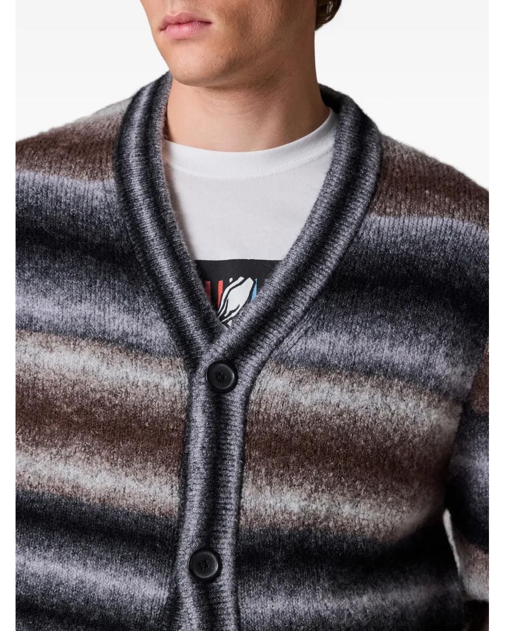 Paul Smith Black Cardigan Rayé À Col V for men