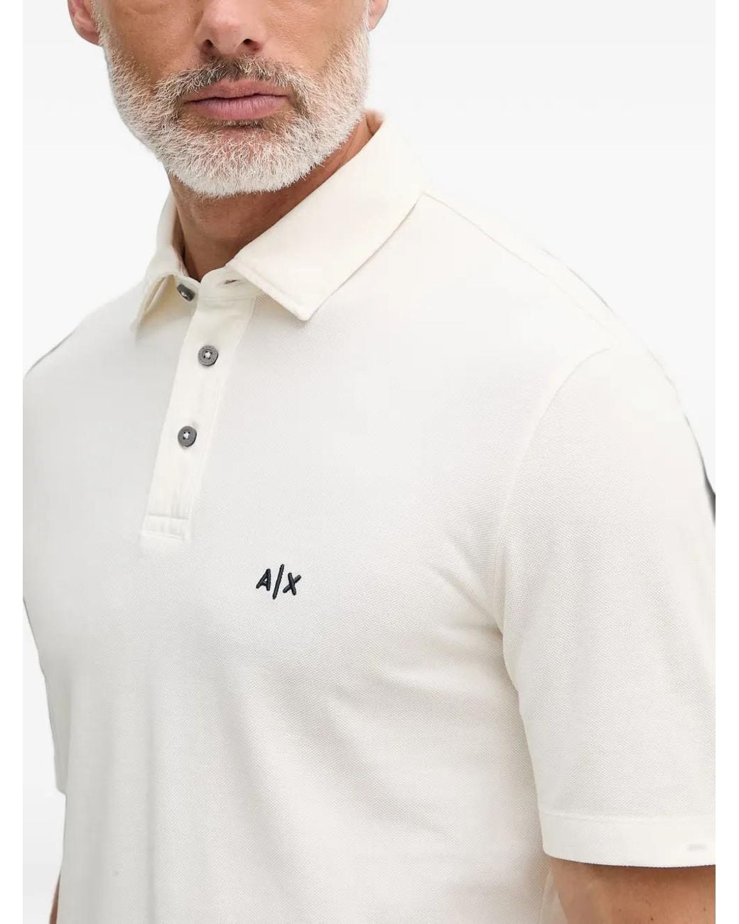 ARMANI EXCHANGE White Logo-Embroidered Piqué Polo Shirt for men