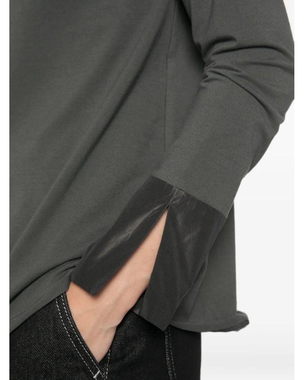 Whyci Gray High-Neck Split-Cuff T-Shirt