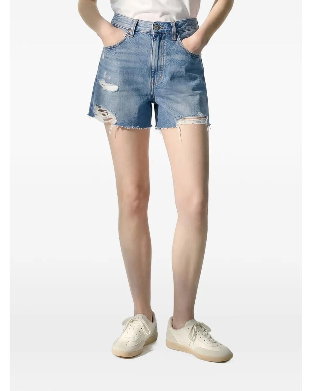 Hey Joanie Blue Distressed Frayed-Hem Shorts