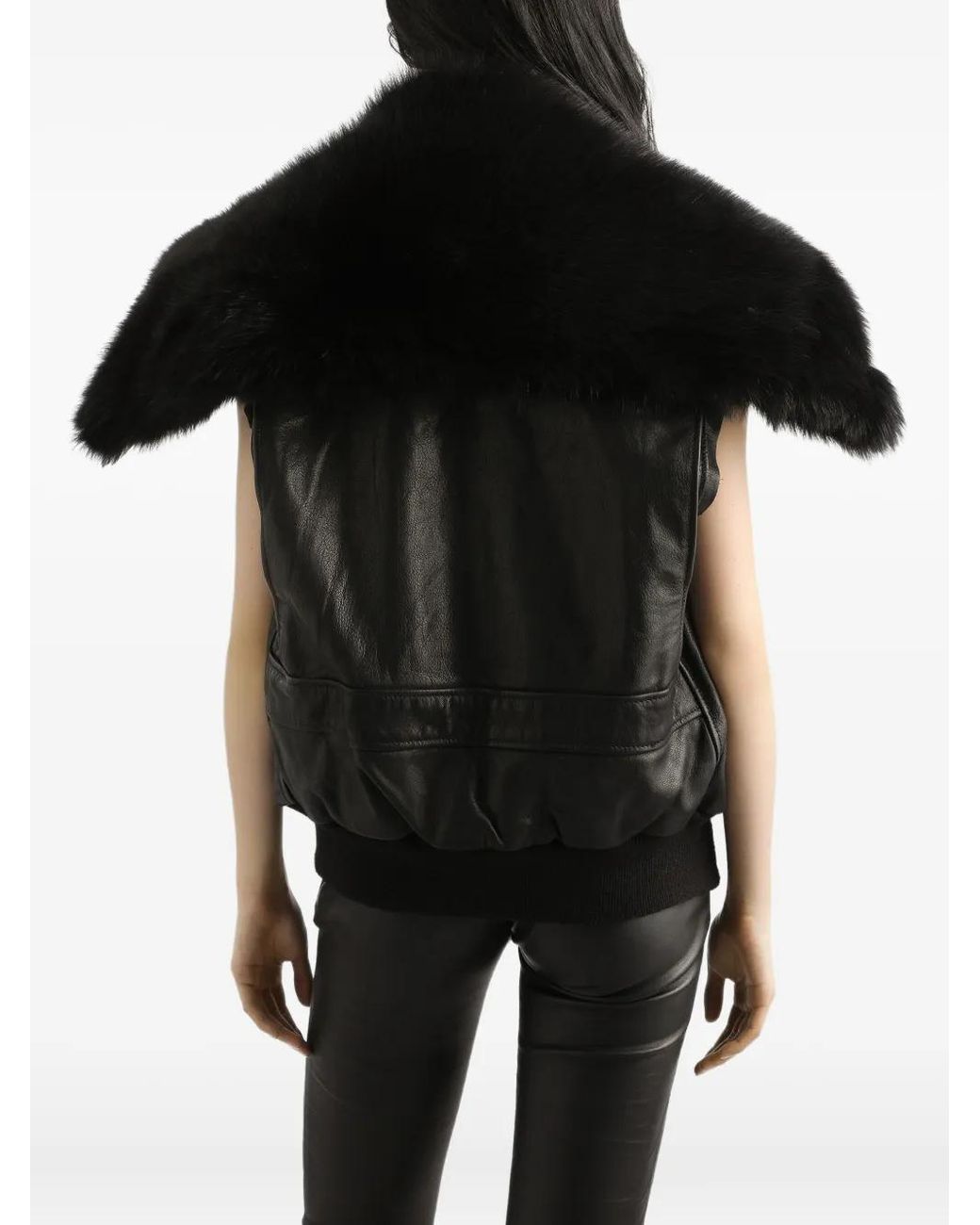 Dolce & Gabbana Black Fur-Collar Leather Gilet