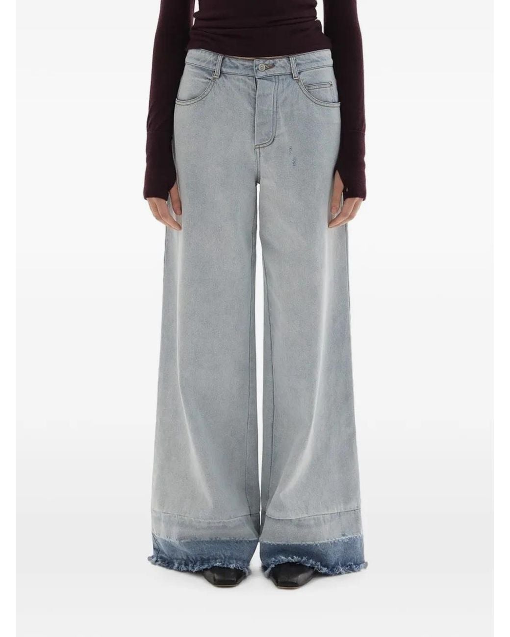 JOAEN Gray Adrianne Frayed Wide-Leg Jeans