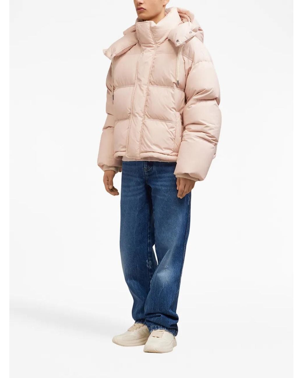 AMI Pink Logo-Patch Padded Jacket