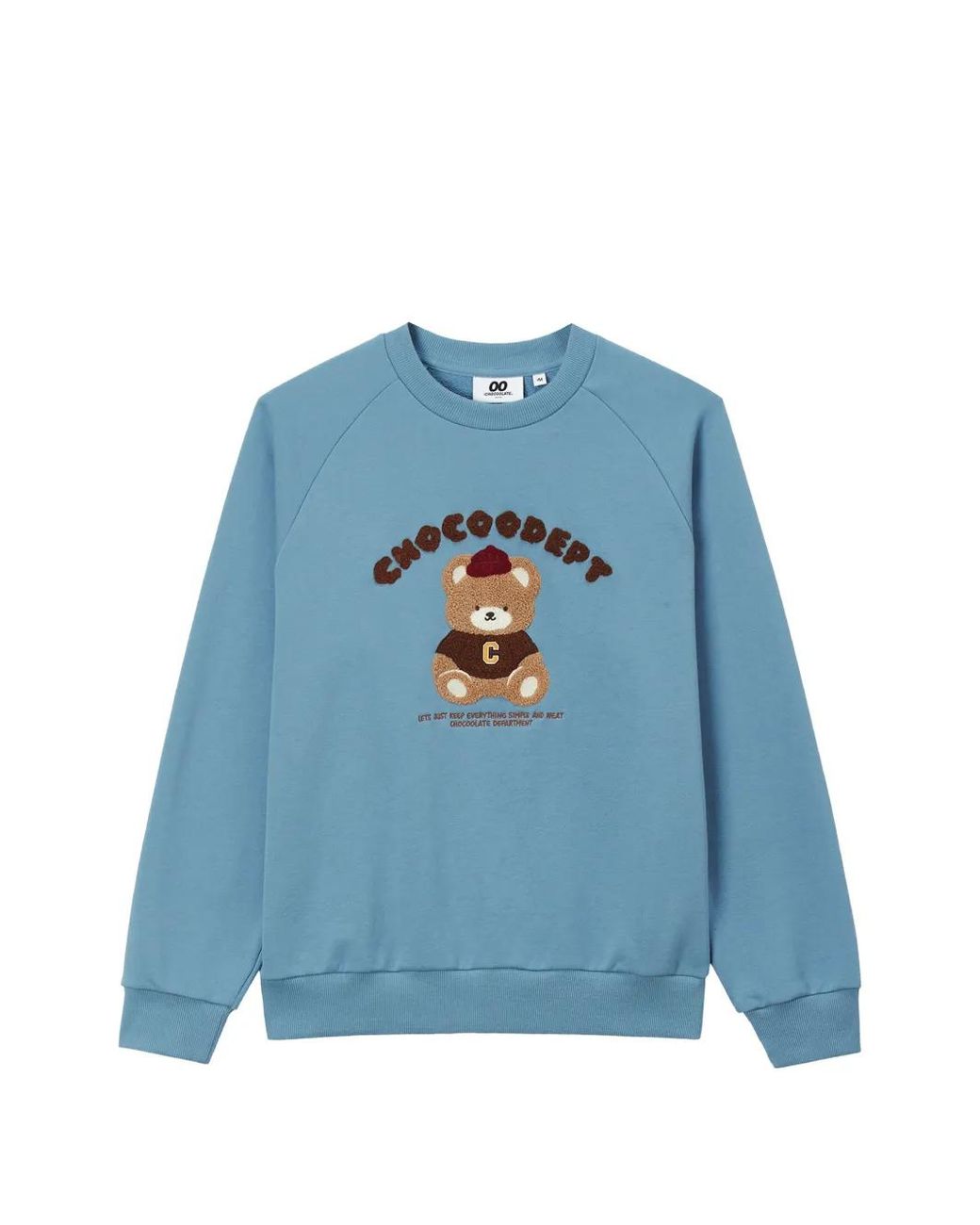 Chocoolate Blue Bear-Embroidered Raglan-Sleeved Sweatshirt