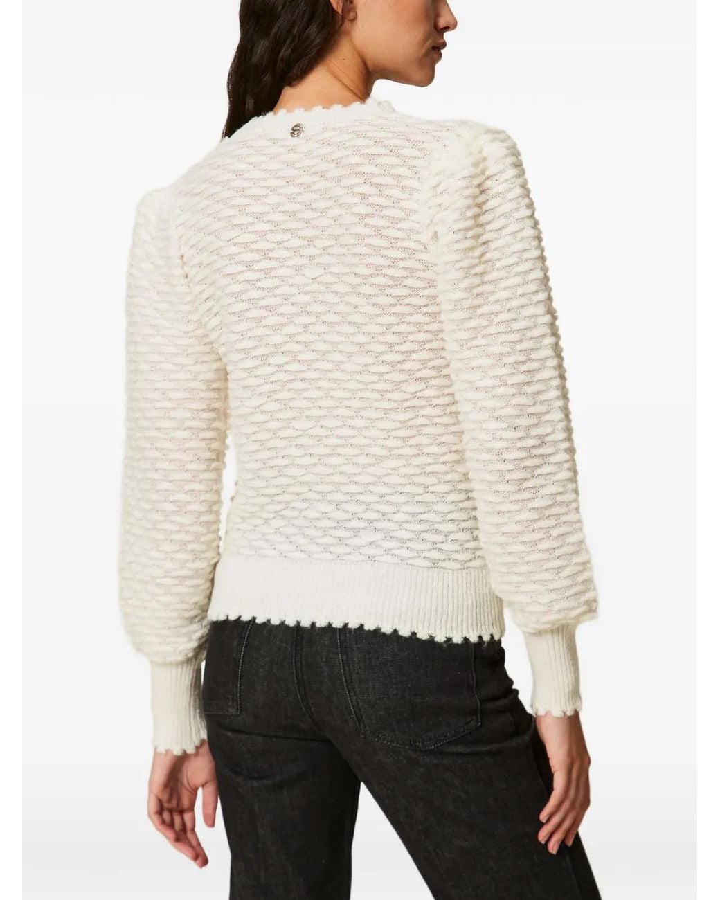 Twinset White Recycled Yarn Jumper With Embroidery