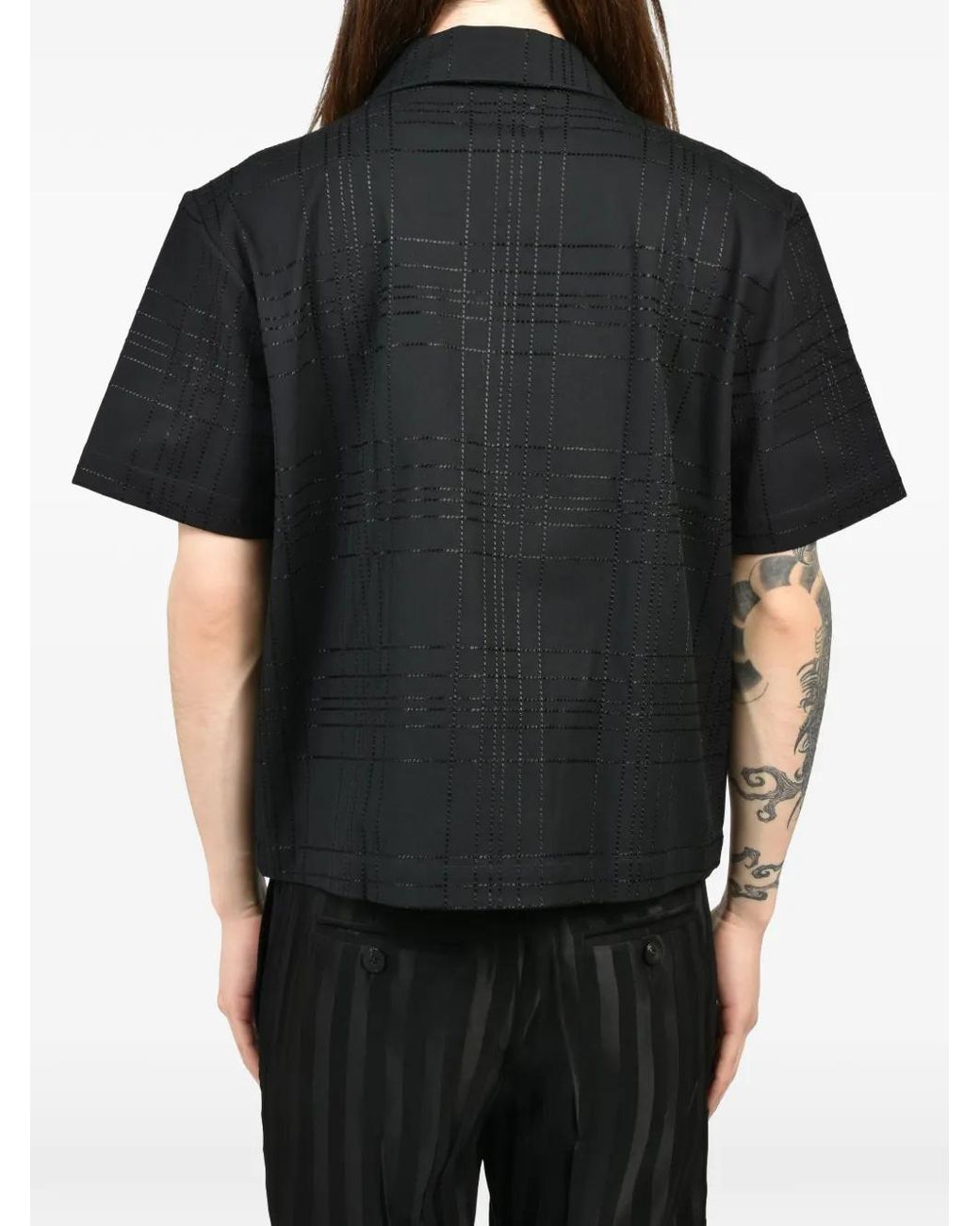 Ernest W. Baker Black Embroidered Check-Print Shirt for men