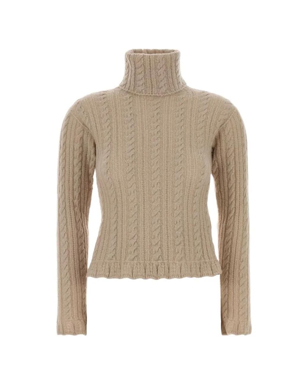 Moncler Natural Ruffled-Hem Cable-Knit Sweater